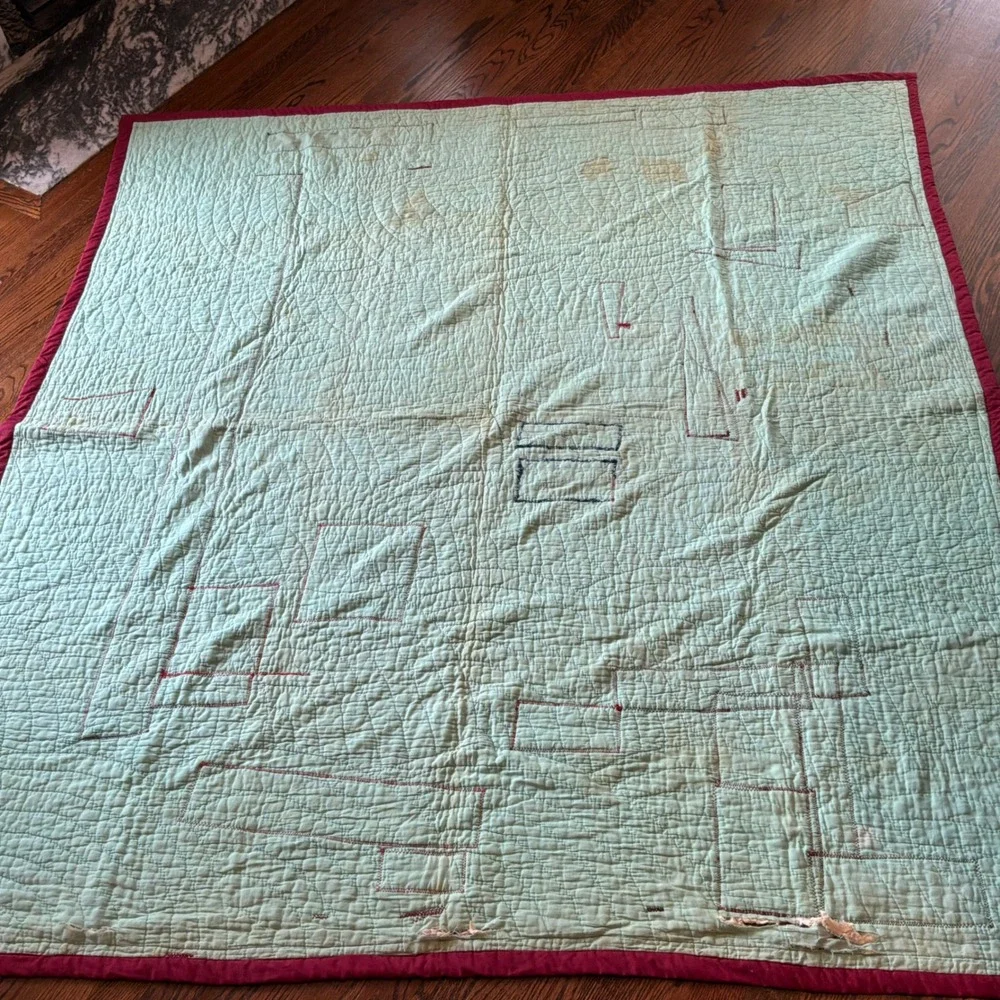 Vintage Handmade Patchwork Crazy Quilt Floral Gingham 70 x 75